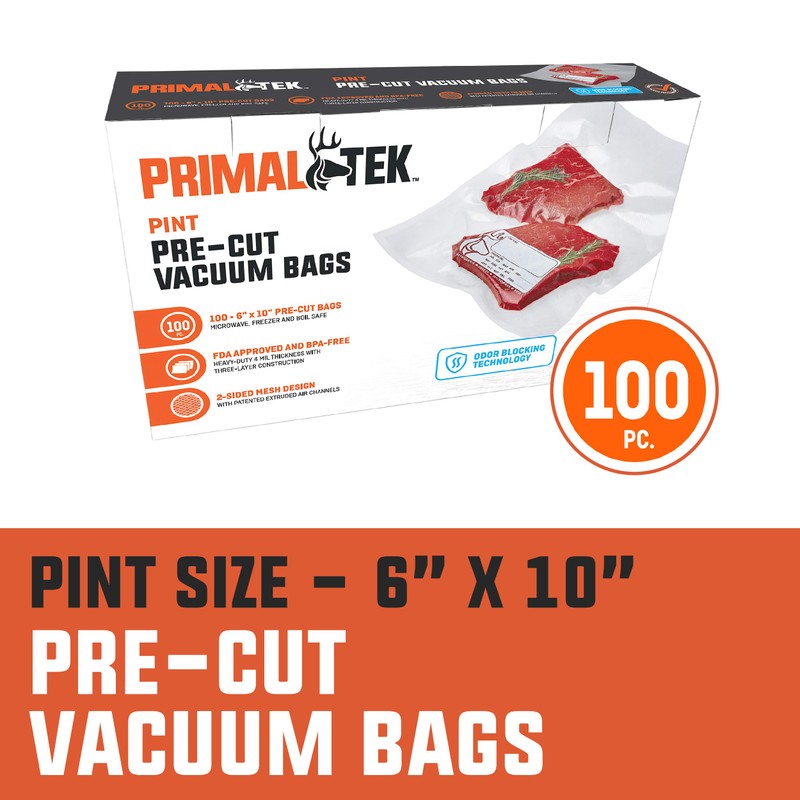 PrimalTek 6” x 10” Pre-Cut Vacuum Bags – 100 Pint