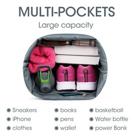 WANDF Drawstring Backpack with Wet Pocket String Bag Sackpack Cinch Water Resistant Nylon for Gym Shopping Sport Yoga (Pink)