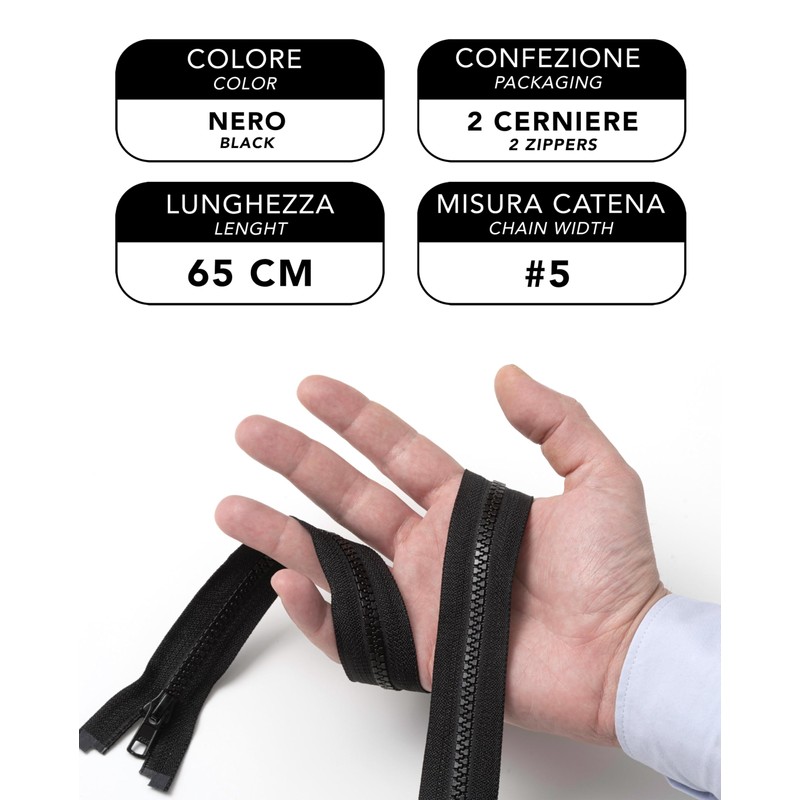 IPEA Cerniera Lampo Nera lunga 65 cm Nera - 2