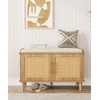 Akxomel Rattan Shoe Storage Bench with Cushion, 2-Tier Entryway Bench