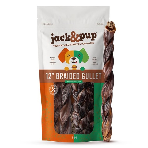 Jack&Pup Braided Beef Gullet Sticks for Dogs | 12" Beef