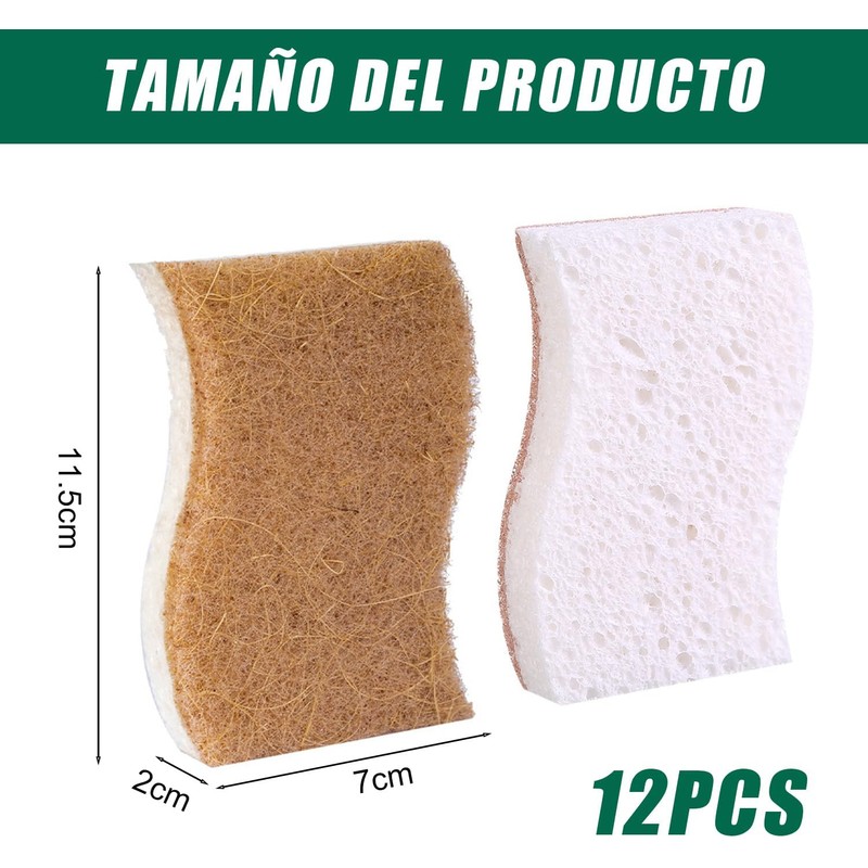 12 PCS Esponjas de Cocina Naturales biodegradables, Esponjas de Cocina