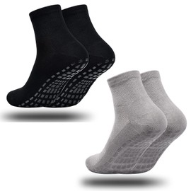 2 Pairs Yoga Socks for Men and Women Stopper Socks Non-Slip Socks with Nubs ABS Socks Cotton Non-Slip Socks Yoga Socks Studded Socks for Sports Yoga Pilates Gymnastics Trampoline, Black, grey.