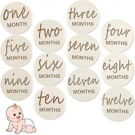 Fokmuaex 12pcs Natural Wooden Baby Milestone Cards with Engraved Month Markers - Gender-Neutral Pregnancy Keepsake & Newborn Photo Props for 1st Birthday, Father's Day Memorial Discs