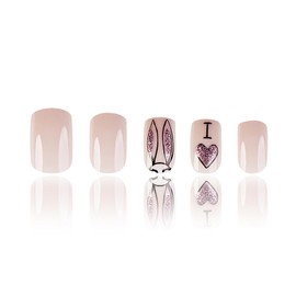 24Pcs Easter Press on Nails Medium Square Fake Nails Cute Bunny & Purple Glitter Acrylic Nails Full Cover Glossy False Nails for Women and Girls Reusable Stick on Nails Easter Nail Art Decoration