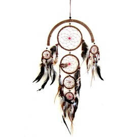 OMA Dream Catcher Brown Feather Dreamcatcher Tiger Eye Beads & Suede Dreamcatcher - 26" Long x 12" Diameter Brand