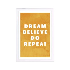 Wynwood Studio Typography Framed Wall Art Prints 'Dream and Repeat' Motivational Quotes and Sayings Home Décor, 13" x 19", Yellow, White