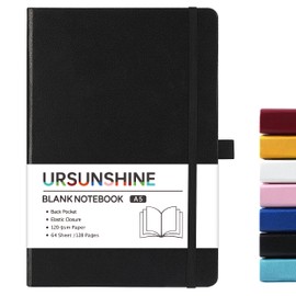 Blank Journal/Notebook - Classic Notebook/Journal with Ribbon Divider, Hardcover with Thick Paper, 5.7" x 8.4", Banded + Pen Holder +Inner Pocket - Black