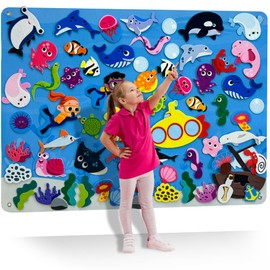 QUOKKA Ocean Felt Board for Toddlers - 70 PCS Double-Thick Felt Board Story Set with Large 41x30 Inch Durable Wall Activity Boards - Ideal for Storytelling Indoor Toddler Activities and Classroom