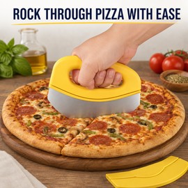 Stainless Steel Pizza Cutter for Easy Slicing – Rocker-Style Food Chopper with Protective Cover for Pizza, Dough & Cheese