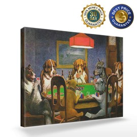 Canvas Print Wall Art - Pokers Dogs Dogs Playing Cards - Wall Decor Modern Artwork Paintings Pictures for Living Room Stretched and Framed Ready to Hang - 12" x 16"