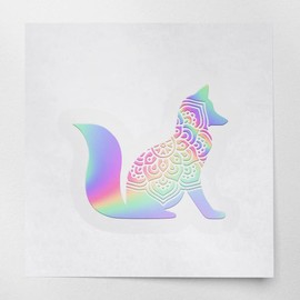 Decal Stickers of Fox Mandalas Flowers (Hologram) (Set of 2) Premium Waterproof Vinyl Decal Stickers for Laptop Phone Accessory Helmet Car Window Mug Tuber Cup Door Wall - BICVER1f40542HOW19Y24