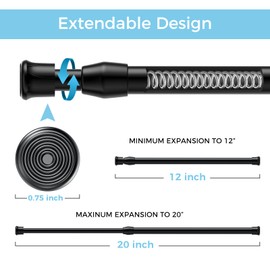 AIZESI Spring Tension Curtain Rod Short Tension Rod (Black,12" to 19"-2Pcs)