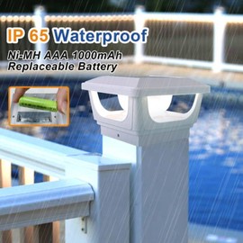 BRIGHTICONIC LED Outdoor Light for 4X4 and 3X3 Square Deck Caps - Dual Power, Solar and Battery - Illuminated Post Caps for Metal or Vinyl Fences, Porch Railings, and More in White