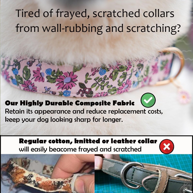 TEEMERRYCA Floral Print Dog Collar with Flower Charm - Durable