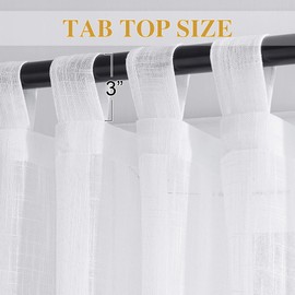 RYB HOME Linen Sheer Curtains - Linen Textured Semi Sheer Curtains for Kids Nursery Bedroom Living Room Window Curtains, 52 inches Wide x 72 inches Long per Panel, 2 Panels, White