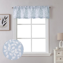 Chyhomenyc Anna White Blue Valances for Windows 14 Inches Long 1 Pieces, Light Filtering Soft 3D Embossed Textured Fabric Curtains for Bedroom Basement Small Windows, 56Wx14L Inches