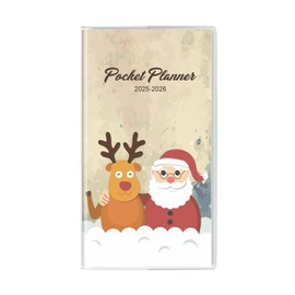KONVINIT Christmas 2025-2026 Pocket Calendar, 2025 Monthly Planner - 6.7" x 3.7" - Runs from January 2025 until December 2026, 2025 Pocket Planner with PVC Cover for Planning, Beige
