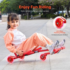 Happybuy Ride-On Scooter, 132 lbs Load Capacity, Swing Side-to-Side for Exciting Zig-Zag Motion, Drifting Toy for Ages 4+, Suitable for Indoor & Outdoor Use, Red