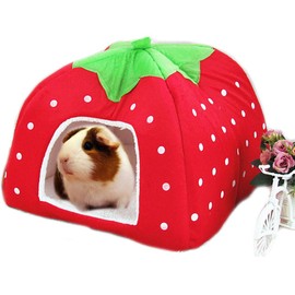 FLAdorepet Rabbit Guinea Pig Hamster House Bed Cute Small Animal Pet Winter Warm Squirrel Hedgehog Chinchilla House Cage Nest Hamster Accessories (9" 9" 10", A-Red)