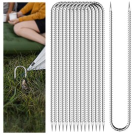 10 PCS Trampoline Stakes Anchors High Wind Heavy Duty,U Shaped Garden Hooks Stakes for Ground,Trampoline Tie Down Anchor Kit,Bounce Horseshoe House Stake,Rebar Camping Tent Stakes,16 Inch Long Silver