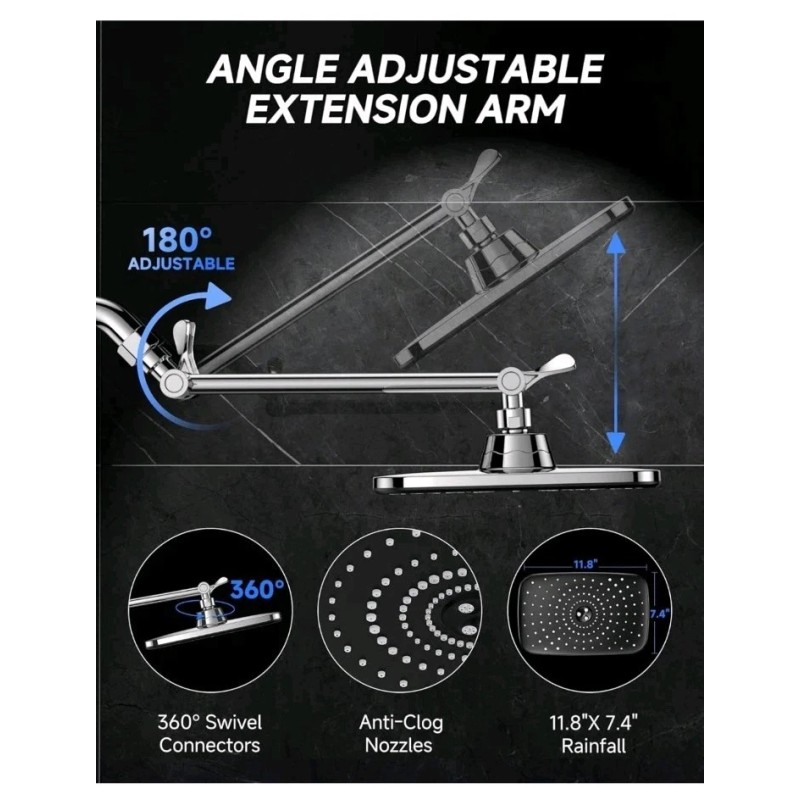 Veken 11.8" Rain Shower Head, Rectangular Rainfall Showerhead with 11"