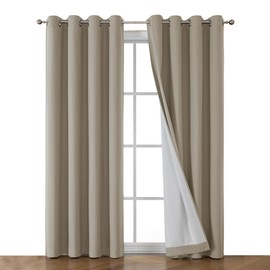 OWENIE Maya 100% Blackout Curtains 84 Inch Length 2 Panels Set, Solid Warm Thick Thermal Insulated Energy Saving Grommets Window Panels for Bedroom & Living Room, 2 Panels (Each 52 W x 84 L, Beige)