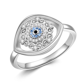 KZX Evil Eye Ring 925 Sterling Silver Zircon Rings Statement Ring Jewelry Valentine's Day Mother's Day Gift for Women(Ring Size 9)