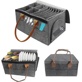 Wohnmobil Tellerhalter Filz Tassenhalter Camping Filz Tassenhalter Camping 1er Set Filztaschen für Tassen und Teller Tellerorganiser Geschirr Aufbewahrung Wohnmobil Ordnungssystem Wohnwagen Campervan