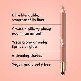 ICONIC LONDON Fuller Pout Sculpting Lip Liner | Blendable, Dual Ended Lip Liner with Creamy Colour and Lip Sponge for Buffing, Cruelty-Free, Vegan Makeup (Material Girl) 0.036 Oz
