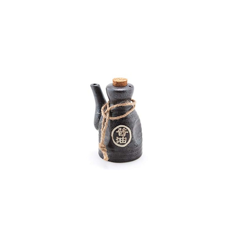 Japanese Glazed Ceramic Soy Sauce Dispenser with Cork Stopper, 4