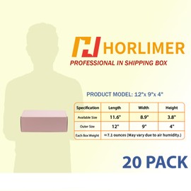 HORLIMER 12x9x4 inches Shipping Boxes Set of 20, Pink Medium Corrugated Cardboard Gift Mailer Box
