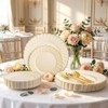 YOUBET 175PCS Ivory Scalloped Plastic Plates - Gold Disposable Dinnerware