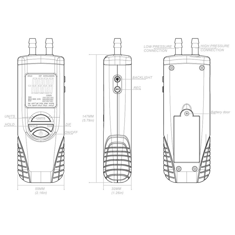 Digital Manometer, Dual Port Air Pressure Meter Pressure Gauge HVAC