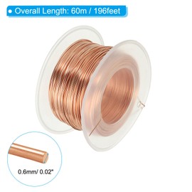 PATIKIL 196.85 Feet Solid Bare Copper Wire,22 Gauge 99.96% Pure Copper Wire 0.6mm Soft Beading Wire Metal Plant Stem Ties for Jewelry Craft (60m)