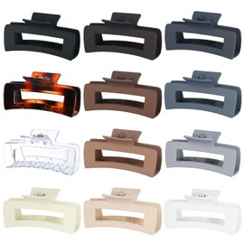 Sisiaipu Large Square Jumbo Hair Clips - 4.1 Inch Big Jaw Clips for Thick Hair, 12 Pcs Bulk Accessories for Women and Girls - Neutral