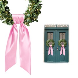 2Pcs Wreath Sash for Front Door Decor, White Wreath Sash Blank Ribbon Plain Easter Spring Accessories for Xmas Party Yard Doorway Display Indoor Outdoor Embroidery Monogram Wall 4.5in x 56in, Pink