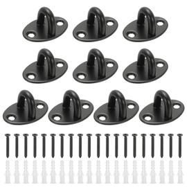 PATIKIL 10Pcs 304 Stainless Steel Ceiling Hooks, Oval Pad Eyes Plate Metal Wall Mount U Ceiling Hook with Screws for Hanging Ropes Post Queue Line Barrier, Black