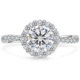 KRKC&CO Solitaire Engagement Rings Moissanite Women, 1 ct Solitaire Ring Wedding Rings, VVS1 D Colour, 925 Silver White Gold, Engagement Wedding Anniversary Gift for Women, Size 49-57, Moissanite