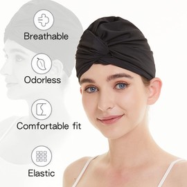 Ladies Swimming Cap Long Hair Women Pleated Fabric Swim Hat Turban Style Hat Swim Cap Pool Beach Surfing Bathing Cap Elastic Ears Protection Shower Cap Twisted Chemo Hat Sleep Hat For Long Short Hair