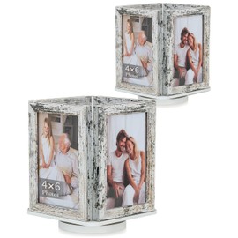 Inweder 4x6 Picture Frames for Tabletop: Rotating Box Design - Wood Photo Frame 4 x 6 Standing on Desk Home Office for Couples Family, White 2 Packs