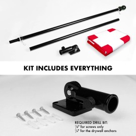 UD_G128 Combo Pack: 6 Feet Tangle Free Spinning Flagpole (Black) Denmark Danish Flag 3x5 ft Printed 150D Brass Grommets (Flag In