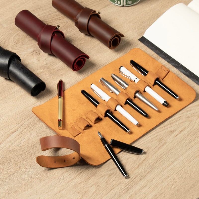 Londo Genuine Leather Pen and Pencil Roll Case (Red), OTTO395