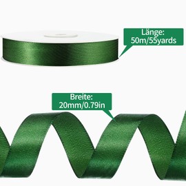 50 m Green Ribbon 20 mm Gift Ribbon Green Satin Ribbon Decorative Ribbon Fabric Ribbon Green Ribbon for Gift Wrapping Crafts Decoration Christmas Wedding Birthday
