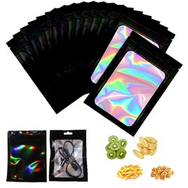 Bolsas con Cierre Hermético, Bolsas Holográficas Hermetica, Aluminio Reutilizable con Ventana Transparente. Color Holográfico para Almacenamiento, para Almacenamiento de Alimentos, Joyas, Cosméticos.
