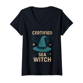 Womens Grumpy Mermaid Sarcastic Sea Witch Ocean Humor Coastal Gift V-Neck T-Shirt