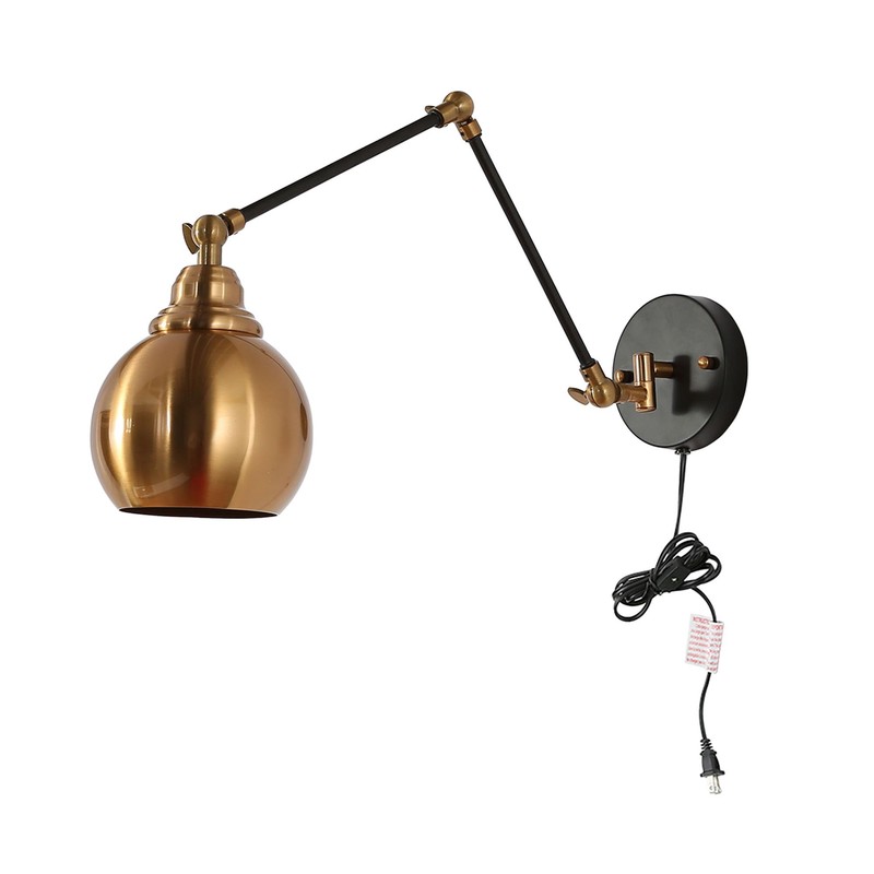 GEPOW Black Gold Swing Arm Wall Sconce, Modern Plug-in or