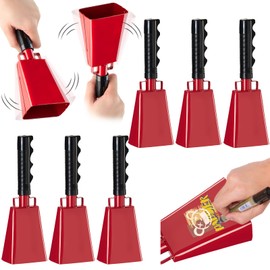 6 Pack Cowbells Noise Makers 10 Inch Cow Bell with Handles, Cheering Bells for Sporting Event, Cheering Noise Makers for Football Games, Concert, School Graduation, Party (10”, Red)