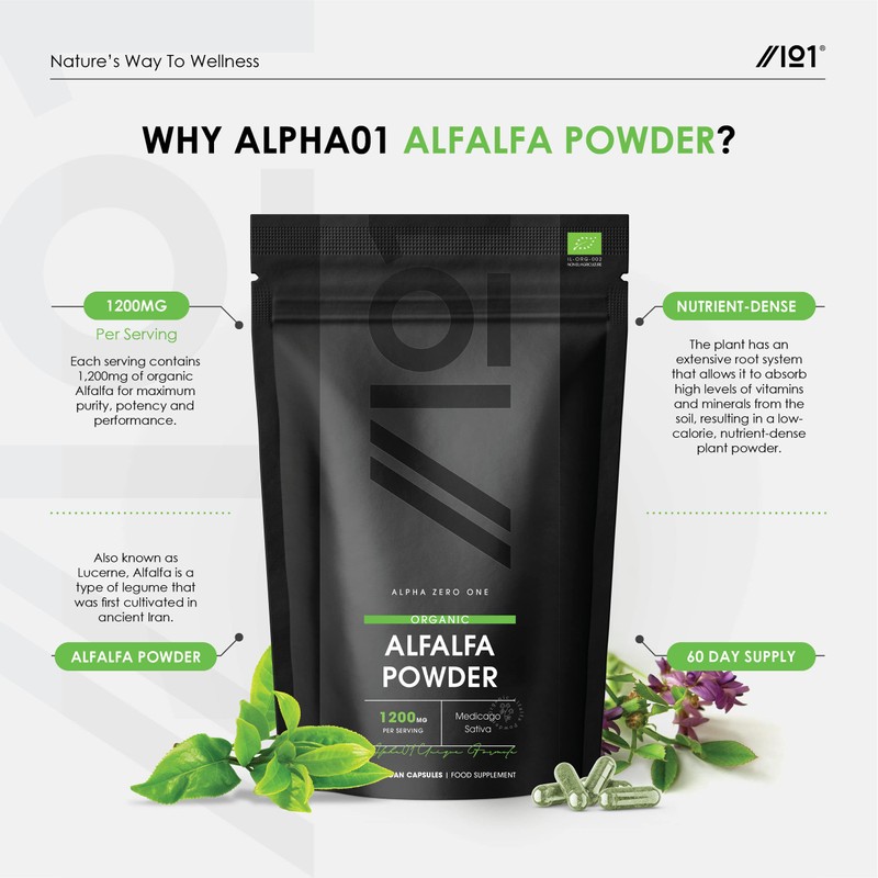 Organic Alfalfa 1200mg – 120 Vegan Capsules (2 Months Supply)
