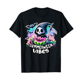 Retro Ghost Summerween Vibe Watermelon Ghost Summer Skeleton T-Shirt